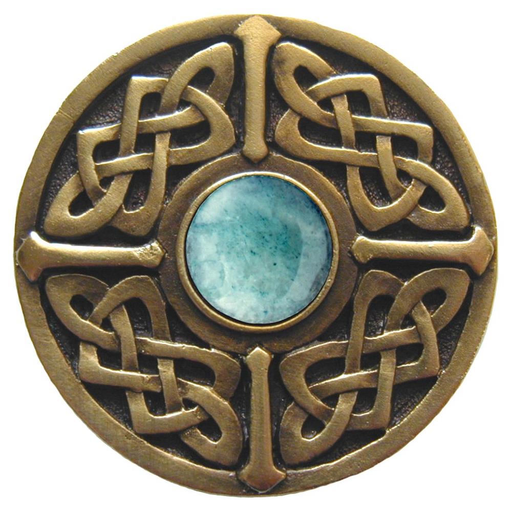 Notting Hill NHK-158-AB-GA Celtic Jewel Knob Antique Brass/Green Aventurine natural stone